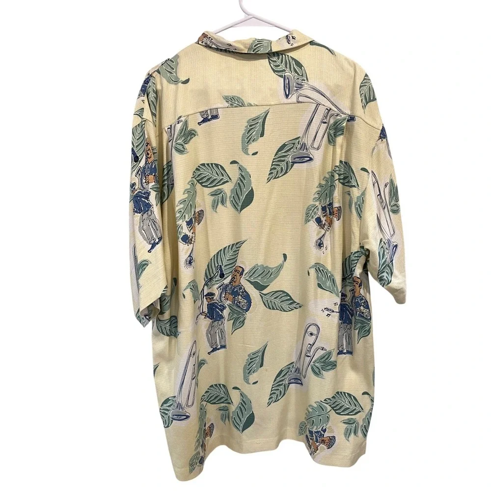 Tommy‎ Bahama Mens Large 100% Silk Jazz Musician Tropical Leaf Button Down Shirt